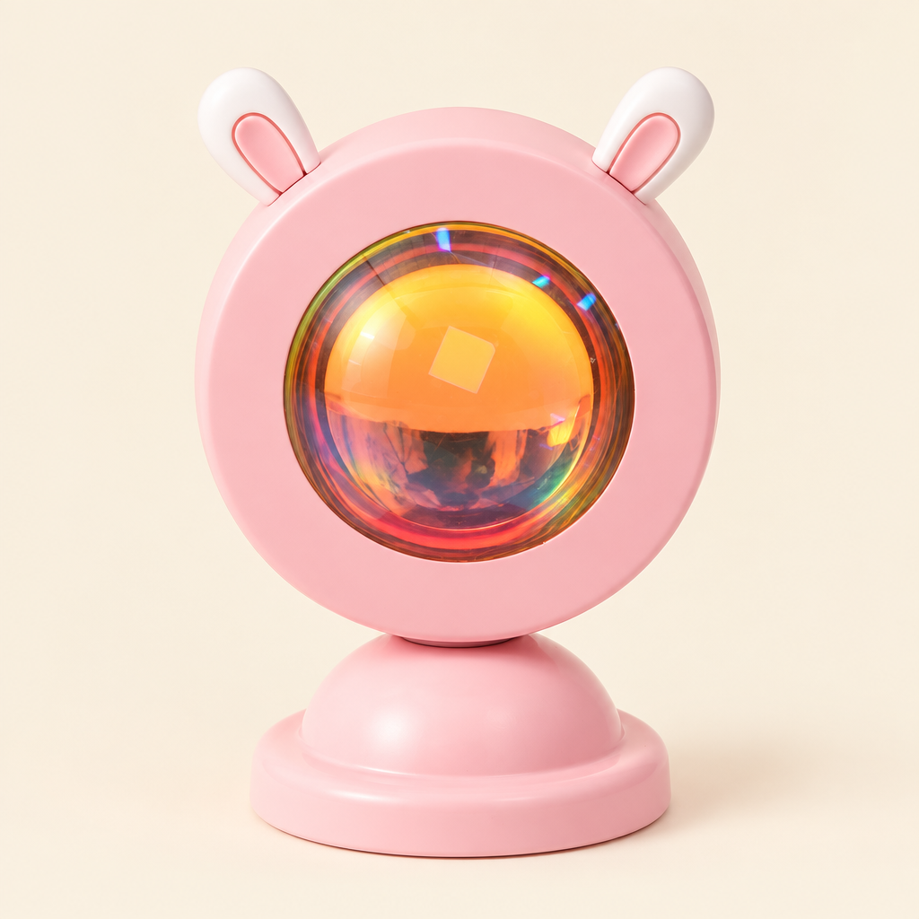 Pink bunny-ear mini sunset lamp, studio shot