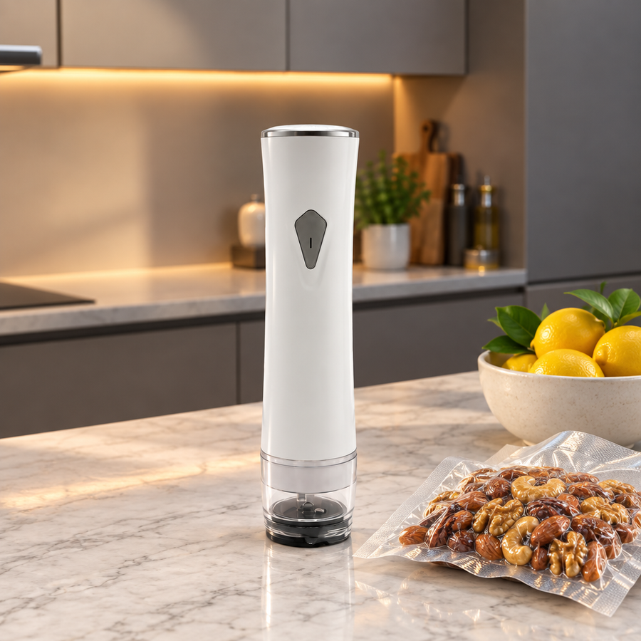Portable vacuum sealer in a calm modern kitchen